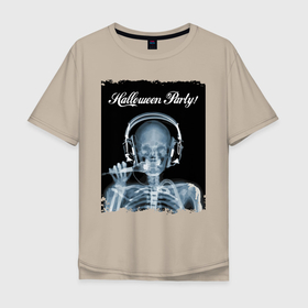 Мужская футболка хлопок Oversize с принтом Halloween Party в Белгороде, 100% хлопок | свободный крой, круглый ворот, “спинка” длиннее передней части | halloween | party | skeleton | x ray | вечеринка | рентген | скелет | хэллоуин