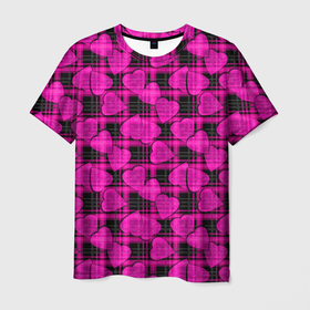 Мужская футболка 3D с принтом Будь счастливым будь собой в Новосибирске, 100% полиэфир | прямой крой, круглый вырез горловины, длина до линии бедер | детский | клетчатый | любовь | полосатый | популярный | сердца | современный | темная клетка | ярко малиновый