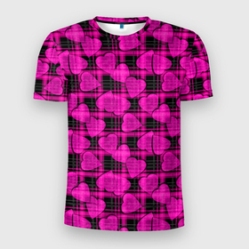 Мужская футболка 3D Slim с принтом Будь счастливым будь собой в Новосибирске, 100% полиэстер с улучшенными характеристиками | приталенный силуэт, круглая горловина, широкие плечи, сужается к линии бедра | детский | клетчатый | любовь | полосатый | популярный | сердца | современный | темная клетка | ярко малиновый