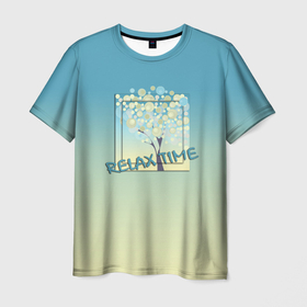 Мужская футболка 3D с принтом Время релакса в Тюмени, 100% полиэфир | прямой крой, круглый вырез горловины, длина до линии бедер | градиентный | дерево | иллюстрация | картина | отдых | пастельный тон | размытый фон | туристический