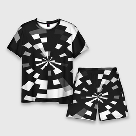 Мужской костюм с шортами 3D с принтом Черно белый фон иллюзии в Екатеринбурге,  |  | абстрактный | геометрический | дизайн | иллюзия | кривая | линии | пиксель | текстура | узор
