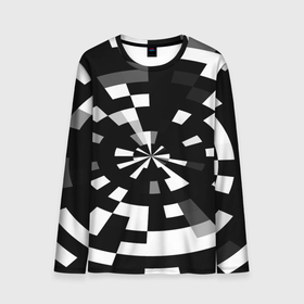 Мужской лонгслив 3D с принтом Черно-белый фон иллюзии в Санкт-Петербурге, 100% полиэстер | длинные рукава, круглый вырез горловины, полуприлегающий силуэт | абстрактный | геометрический | дизайн | иллюзия | кривая | линии | пиксель | текстура | узор