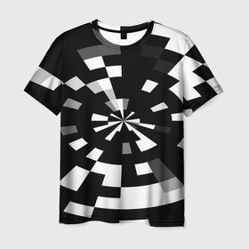 Мужская футболка 3D с принтом Черно-белый фон иллюзии в Курске, 100% полиэфир | прямой крой, круглый вырез горловины, длина до линии бедер | абстрактный | геометрический | дизайн | иллюзия | кривая | линии | пиксель | текстура | узор