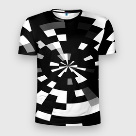 Мужская футболка 3D спортивная с принтом Черно-белый фон иллюзии в Тюмени, 100% полиэстер с улучшенными характеристиками | приталенный силуэт, круглая горловина, широкие плечи, сужается к линии бедра | абстрактный | геометрический | дизайн | иллюзия | кривая | линии | пиксель | текстура | узор
