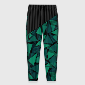 Мужские брюки 3D с принтом Геометрический узор в Тюмени, 100% полиэстер | манжеты по низу, эластичный пояс регулируется шнурком, по бокам два кармана без застежек, внутренняя часть кармана из мелкой сетки | геометрический | зеленый | зеленый и черный | изумрудный | комбинированный | мужской | полигональный | полосатый | современный
