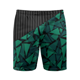 Мужские шорты спортивные с принтом Геометрический узор в Кировске,  |  | Тематика изображения на принте: геометрический | зеленый | зеленый и черный | изумрудный | комбинированный | мужской | полигональный | полосатый | современный