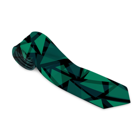 Галстук 3D с принтом Геометрический узор в Тюмени, 100% полиэстер | Длина 148 см; Плотность 150-180 г/м2 | геометрический | зеленый | зеленый и черный | изумрудный | комбинированный | мужской | полигональный | полосатый | современный