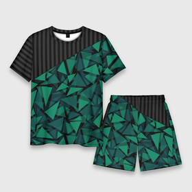 Мужской костюм с шортами 3D с принтом Геометрический узор в Екатеринбурге,  |  | геометрический | зеленый | зеленый и черный | изумрудный | комбинированный | мужской | полигональный | полосатый | современный