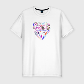 Мужская футболка хлопок Slim с принтом сердце из цветов в Санкт-Петербурге, 92% хлопок, 8% лайкра | приталенный силуэт, круглый вырез ворота, длина до линии бедра, короткий рукав | лепестки | любовь | растение | сердце | цветы