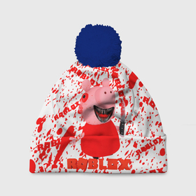 Шапка 3D c помпоном с принтом Roblox piggy/Свинка Пигги. в Екатеринбурге, 100% полиэстер | универсальный размер, печать по всей поверхности изделия | game | roblox | блок | игра | игрушка | лего | персонажи | персонажи из кубиков | роблокс | робот