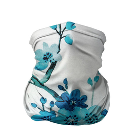 Бандана-труба 3D с принтом Голубая сакура , 100% полиэстер, ткань с особыми свойствами — Activecool | плотность 150‒180 г/м2; хорошо тянется, но сохраняет форму | акварель | белый | нежный | растительное | рисунок | цветочный | цветы