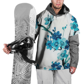 Накидка на куртку 3D с принтом Голубая сакура в Новосибирске, 100% полиэстер |  | акварель | белый | нежный | растительное | рисунок | цветочный | цветы