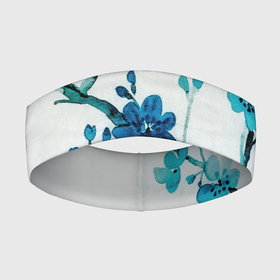 Повязка на голову 3D с принтом Голубая сакура в Екатеринбурге,  |  | акварель | белый | нежный | растительное | рисунок | цветочный | цветы
