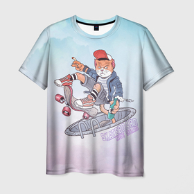 Мужская футболка 3D с принтом Skateboard в Курске, 100% полиэфир | прямой крой, круглый вырез горловины, длина до линии бедер | арт | графика | животные | звери | коты | кошки | скейт | спорт