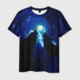 Мужская футболка 3D с принтом КОСМИЧЕСКИЙ ВОЛК в Тюмени, 100% полиэфир | прямой крой, круглый вырез горловины, длина до линии бедер | вой | волк | вселенная | галактика | звёзды | космос