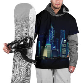Накидка на куртку 3D с принтом СВЕТЯЩИЙСЯ ГОРОД в Тюмени, 100% полиэстер |  | вышки | город | здание | мегаполис | неон