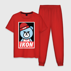 Мужская пижама хлопок с принтом IKON YG Bear Dope  в Белгороде, 100% хлопок | брюки и футболка прямого кроя, без карманов, на брюках мягкая резинка на поясе и по низу штанин
 | ikon yg bear dope | korean | kpop | obey | медведь | подчинись | подчиняйся