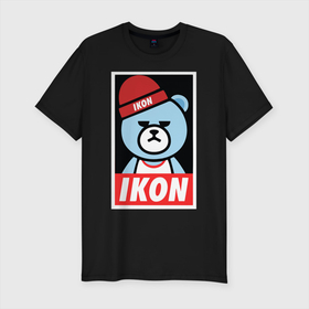 Мужская футболка хлопок Slim с принтом IKON YG Bear Dope  в Курске, 92% хлопок, 8% лайкра | приталенный силуэт, круглый вырез ворота, длина до линии бедра, короткий рукав | Тематика изображения на принте: ikon yg bear dope | korean | kpop | obey | медведь | подчинись | подчиняйся