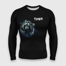 Мужской рашгард 3D с принтом Тигр в Санкт-Петербурге,  |  | дикие животные | надпись | синий | тигр