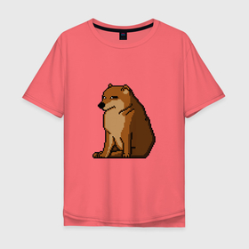 Мужская футболка хлопок Oversize с принтом Собака Мем! в Тюмени, 100% хлопок | свободный крой, круглый ворот, “спинка” длиннее передней части | bonk | doge | бонк | верный друг | взгляд | доге | животные | пиксельный | пушистик | собака | чимис