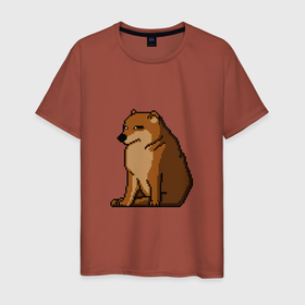 Мужская футболка хлопок с принтом Собака Мем! в Екатеринбурге, 100% хлопок | прямой крой, круглый вырез горловины, длина до линии бедер, слегка спущенное плечо. | bonk | doge | бонк | верный друг | взгляд | доге | животные | пиксельный | пушистик | собака | чимис
