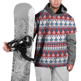 Накидка на куртку 3D с принтом Этнический красно синий узор в Тюмени, 100% полиэстер |  | красный и синий | молодежный | новогодний | орнамент | полосатый | популярный | рождественский | этнический
