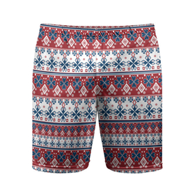 Мужские шорты спортивные с принтом Этнический красно синий узор ,  |  | Тематика изображения на принте: красный и синий | молодежный | новогодний | орнамент | полосатый | популярный | рождественский | этнический