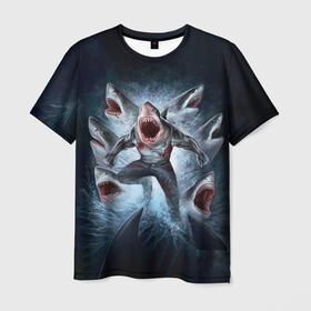 Мужская футболка 3D с принтом АКУЛА МОНСТР в Белгороде, 100% полиэфир | прямой крой, круглый вырез горловины, длина до линии бедер | animals | beast | f8sh | hungry | monstr | ocean | sea | shark | акула | животные | звери | монстр | море | океан | рыба | флот | хищник
