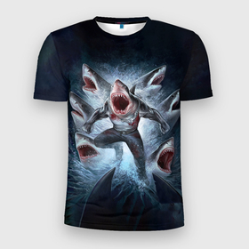 Мужская футболка 3D спортивная с принтом АКУЛА МОНСТР в Санкт-Петербурге, 100% полиэстер с улучшенными характеристиками | приталенный силуэт, круглая горловина, широкие плечи, сужается к линии бедра | animals | beast | f8sh | hungry | monstr | ocean | sea | shark | акула | животные | звери | монстр | море | океан | рыба | флот | хищник
