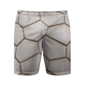Мужские шорты спортивные с принтом Ячейки ,  |  | 3d | бежевый | бетон | плиты | серый | соты | спокойный | структура | текстура | ячеистый