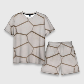 Мужской костюм с шортами 3D с принтом Ячейки ,  |  | 3d | бежевый | бетон | плиты | серый | соты | спокойный | структура | текстура | ячеистый