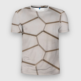 Мужская футболка 3D спортивная с принтом Ячейки в Петрозаводске, 100% полиэстер с улучшенными характеристиками | приталенный силуэт, круглая горловина, широкие плечи, сужается к линии бедра | 3d | бежевый | бетон | плиты | серый | соты | спокойный | структура | текстура | ячеистый
