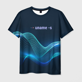 Мужская футболка 3D с принтом Uname linux в Санкт-Петербурге, 100% полиэфир | прямой крой, круглый вырез горловины, длина до линии бедер | bash | linux | linux kernel | shell | линукс