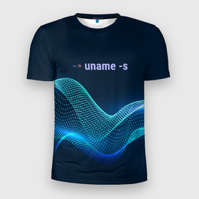 Мужская футболка 3D спортивная с принтом Uname linux в Белгороде, 100% полиэстер с улучшенными характеристиками | приталенный силуэт, круглая горловина, широкие плечи, сужается к линии бедра | bash | linux | linux kernel | shell | линукс