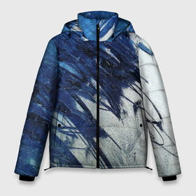 Мужская зимняя куртка 3D с принтом Серо синее абстрактное в Екатеринбурге, верх — 100% полиэстер; подкладка — 100% полиэстер; утеплитель — 100% полиэстер | длина ниже бедра, свободный силуэт Оверсайз. Есть воротник-стойка, отстегивающийся капюшон и ветрозащитная планка. 

Боковые карманы с листочкой на кнопках и внутренний карман на молнии. | Тематика изображения на принте: абстракция | двухцветное | серое | синее | спокойное