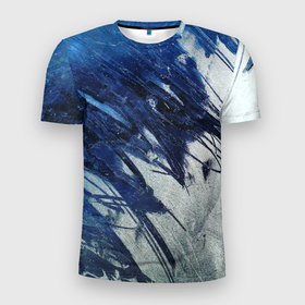 Мужская футболка 3D спортивная с принтом Серо-синее абстрактное , 100% полиэстер с улучшенными характеристиками | приталенный силуэт, круглая горловина, широкие плечи, сужается к линии бедра | абстракция | двухцветное | серое | синее | спокойное