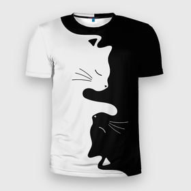 Мужская футболка 3D спортивная с принтом Коты инь янь в Новосибирске, 100% полиэстер с улучшенными характеристиками | приталенный силуэт, круглая горловина, широкие плечи, сужается к линии бедра | cat | домашние животные | звери | инь и янь | инь янь | кот | коты | кошка | кошки | черно белое | чернобелое | черное и белое