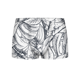 Мужские трусы 3D с принтом Тропические листья в Курске, 50% хлопок, 50% полиэстер | классическая посадка, на поясе мягкая тканевая резинка | plants | растения | тропические листья | цветы | чёрно белые листья