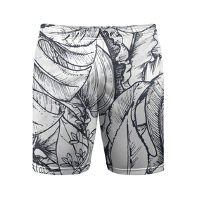 Мужские шорты спортивные с принтом Тропические листья в Тюмени,  |  | plants | растения | тропические листья | цветы | чёрно белые листья