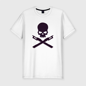Мужская футболка хлопок Slim с принтом Warhammer Roger в Белгороде, 92% хлопок, 8% лайкра | приталенный силуэт, круглый вырез ворота, длина до линии бедра, короткий рукав | chainsword | jolly roger | pirate | skull | warhammer | вархаммер | пиломеч | пиратский флаг | череп