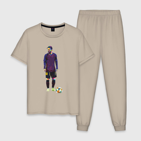 Мужская пижама хлопок с принтом Messi - Football в Новосибирске, 100% хлопок | брюки и футболка прямого кроя, без карманов, на брюках мягкая резинка на поясе и по низу штанин
 | argentina | barca | barcelona | football | lionel | messi | spain | sport | аргентина | барса | барселона | гол | золотой мяч | игрок | испания | камп ноу | лионель | месси | мяч | спорт | тренер | футбол | чемпион |