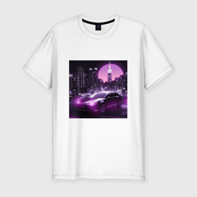 Мужская футболка хлопок Slim с принтом Neon Citroen в Екатеринбурге, 92% хлопок, 8% лайкра | приталенный силуэт, круглый вырез ворота, длина до линии бедра, короткий рукав | citroen | city | neon | sunset | авто | город | закат | неон | ночь | ситроен