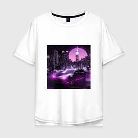 Мужская футболка хлопок Oversize с принтом Neon Citroen , 100% хлопок | свободный крой, круглый ворот, “спинка” длиннее передней части | citroen | city | neon | sunset | авто | город | закат | неон | ночь | ситроен