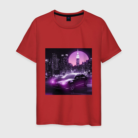 Мужская футболка хлопок с принтом Neon Citroen , 100% хлопок | прямой крой, круглый вырез горловины, длина до линии бедер, слегка спущенное плечо. | citroen | city | neon | sunset | авто | город | закат | неон | ночь | ситроен