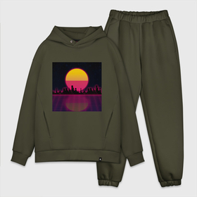 Мужской костюм хлопок OVERSIZE с принтом Neon City в Тюмени,  |  | city | neon | retrowave | sunset | город | закат | неон | ретровейв