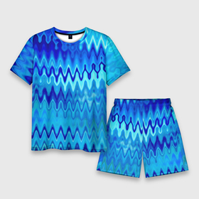 Мужской костюм с шортами 3D с принтом Синий голубой абстрактный узор в Кировске,  |  | абстрактный | волны | зигзаг | размытый узор | синий | современный