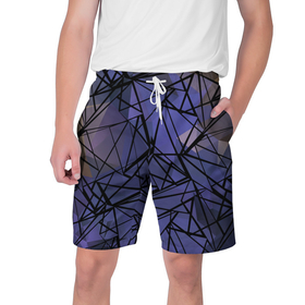 Мужские шорты 3D с принтом Синий-бежевый абстрактный узор в Новосибирске,  полиэстер 100% | прямой крой, два кармана без застежек по бокам. Мягкая трикотажная резинка на поясе, внутри которой широкие завязки. Длина чуть выше колен | абстрактный | мужской | полигональный узор | синий | современный | текстура | фиолетовый
