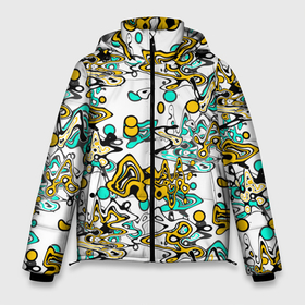 Мужская зимняя куртка 3D с принтом Бирюзово желтый узор в Тюмени, верх — 100% полиэстер; подкладка — 100% полиэстер; утеплитель — 100% полиэстер | длина ниже бедра, свободный силуэт Оверсайз. Есть воротник-стойка, отстегивающийся капюшон и ветрозащитная планка. 

Боковые карманы с листочкой на кнопках и внутренний карман на молнии. | абстрактный | беспорядочный | бирюзовый | желтый | кляксы | пятна | современный