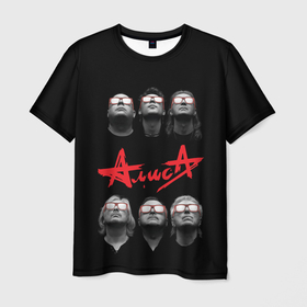 Мужская футболка 3D с принтом АЛИСА в Новосибирске, 100% полиэфир | прямой крой, круглый вырез горловины, длина до линии бедер | metal | music | punk | rock | russian | алиса | группа | кинчев | красное | метал | музыка | небо | панк | петербург | питер | ретро | рок | русский | славян | черный