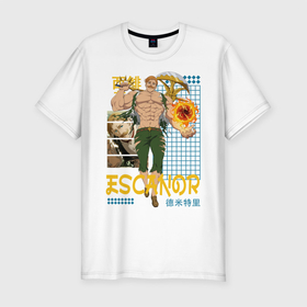 Мужская футболка хлопок Slim с принтом Эсканор в Белгороде, 92% хлопок, 8% лайкра | приталенный силуэт, круглый вырез ворота, длина до линии бедра, короткий рукав | anime | escanor | manga | аниме | манга | эсканор